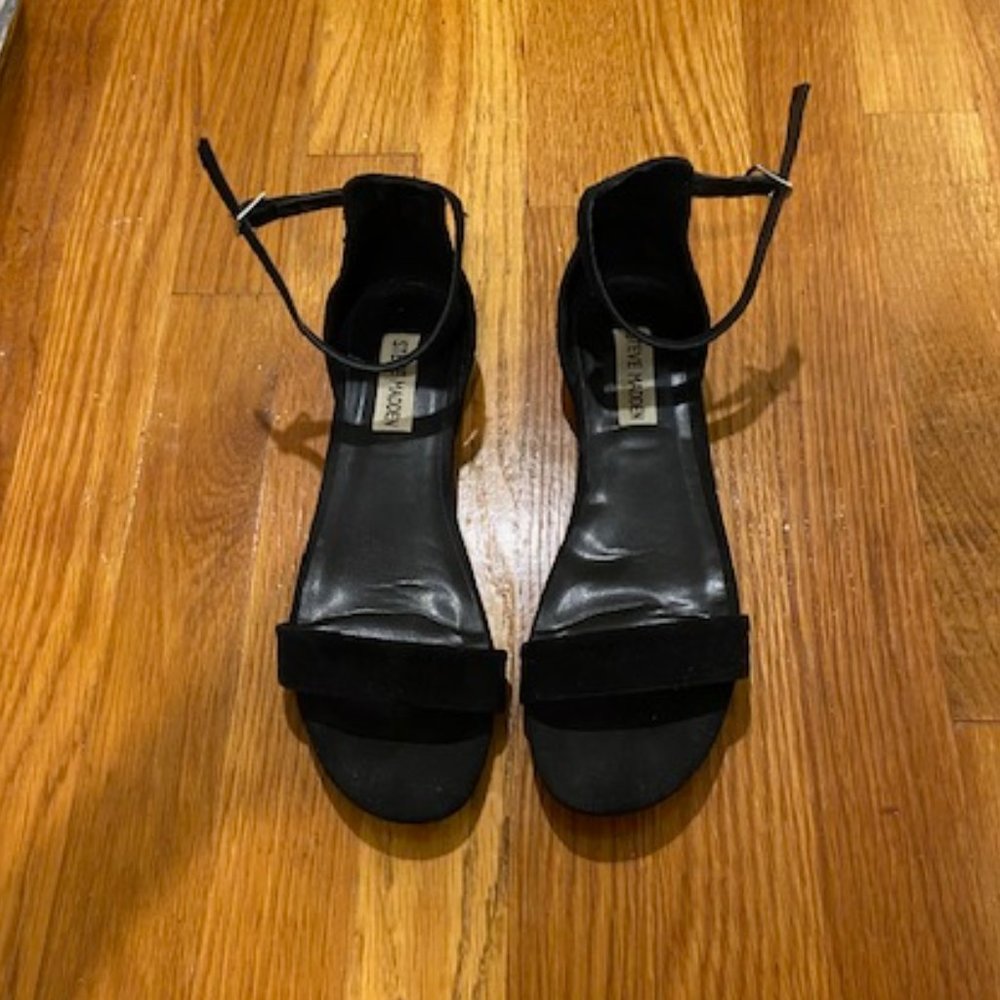 Steve Madden Lamp Flat Sandal, Size 7 Medium, Black Suede
